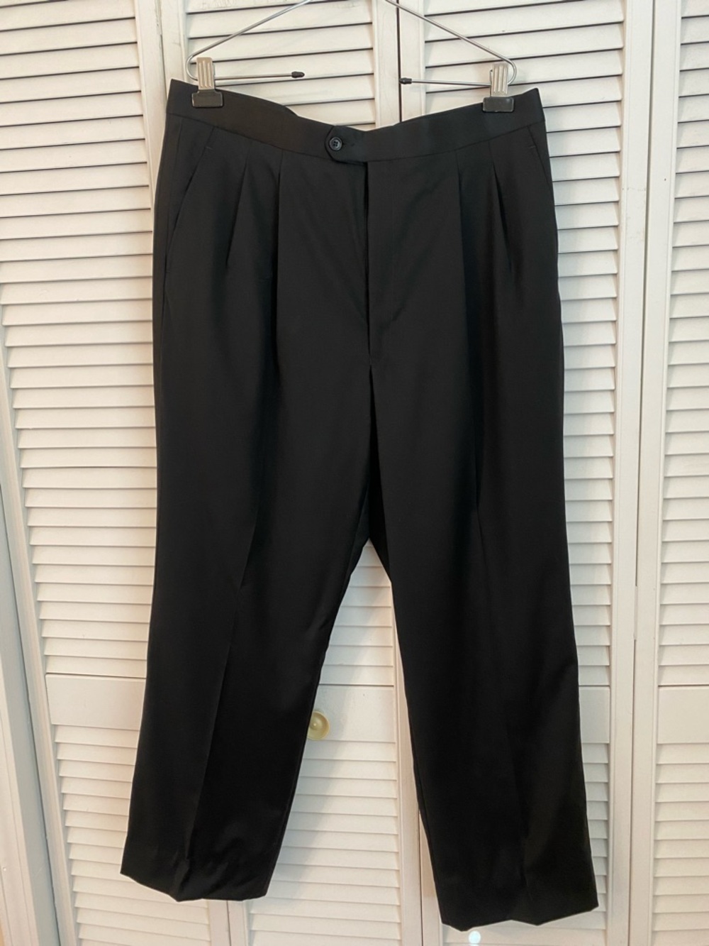 VTG Ralph Lauren Mens Black Super 120s Wool Dress Pants Tuxedo Stripe Pleated 39